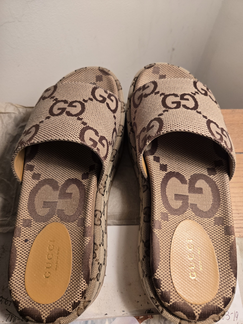 Gucci Brown Monogram Platform Slide Sandals